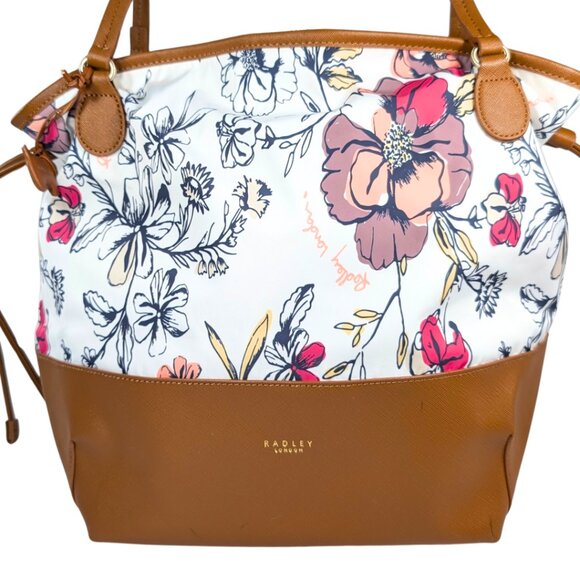 Radley London Dane Park Sketchy Floral Large Nylon Tan Leather Tote & Dust Bag - Picture 2 of 10